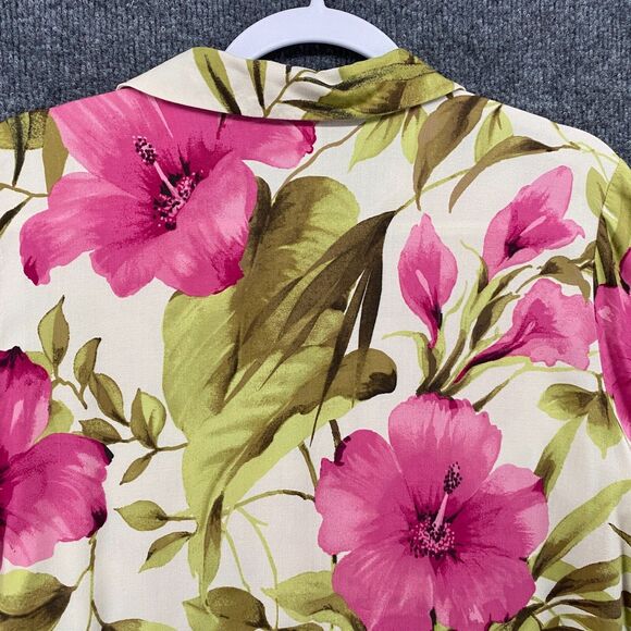 Jamaica Bay Shirt Womens L Silk Blend Floral Button Up Boxy Hawaiian Vacation - Picture 6 of 9